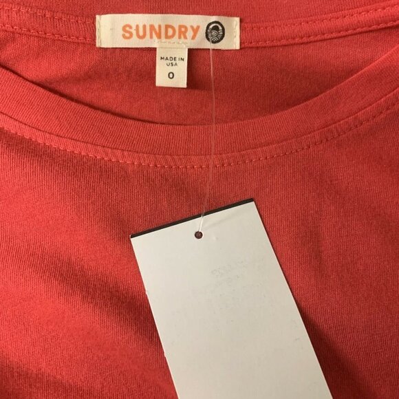 Sundry Womens Hibiscus Red Solid Cotton Blend T-Shirt Top - Picture 3 of 5